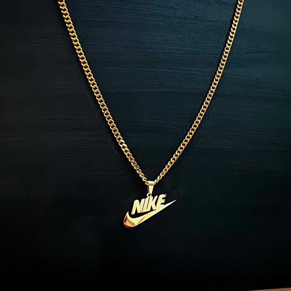 Nike Swoosh Pendant Necklace - 3mm Cuban - 20" Gold Chain - Y2K - Easter Gift